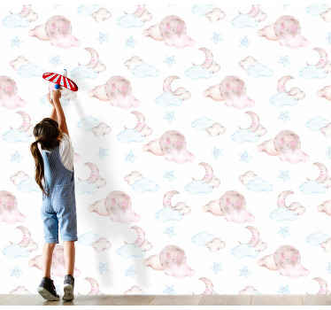 Watercolor infant moon star wallpaper - TenStickers