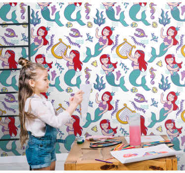 美人鱼爱丽儿微笑儿童壁纸 - TenStickers