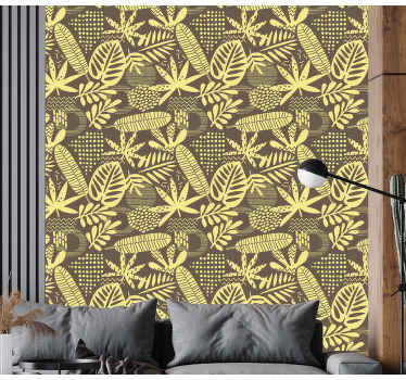 žlté listy s bodkami listová tapeta - Tenstickers