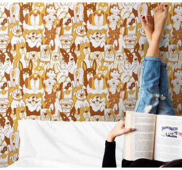 White and Orange Pattern cute dog wallpaper - TenStickers