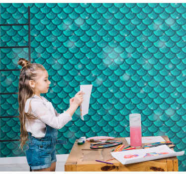 Papel pintado verde 3D escamas de sirena - TenVinilo