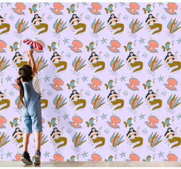 papel de parede infantil Sereias e conchas - TenStickers