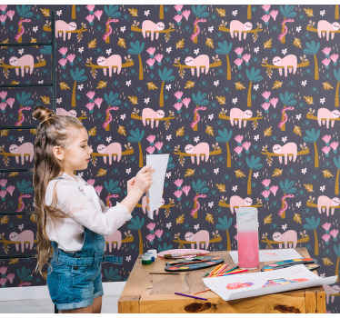 Sloth and leaves children wallpaper - TenStickers