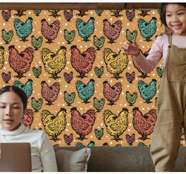 Colorful Rooster Pattern animal wallpaper - TenStickers