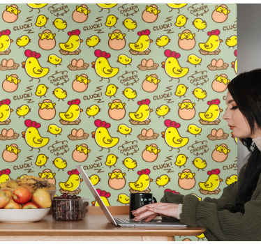 귀여운 닭 계란 환상적인 패턴 벽지 - TenStickers