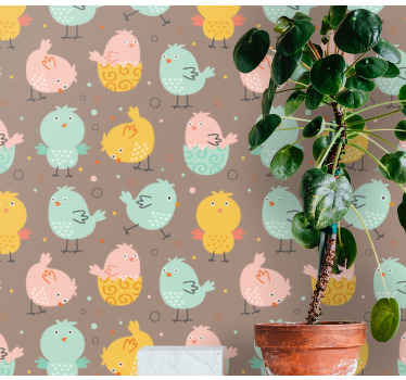 Papel mural bebé decoración con patrón de pollito - TenVinilo