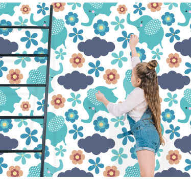 Elephant Floral Play elephants wallpaper - TenStickers