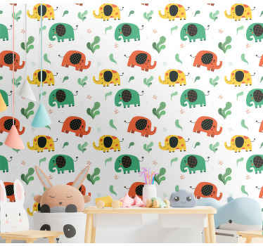 Playful Elephant Pattern elephants wallpaper - TenStickers