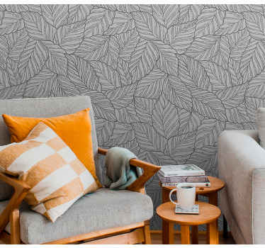 Concrete with elegant leaves wallpaper - TenStickers