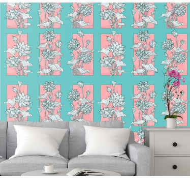 Papel pintado flores Flor de loto retro - TenVinilo