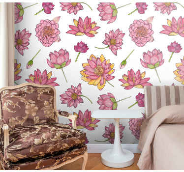 Tapeta w różowe kwiaty lotosu - TenStickers
