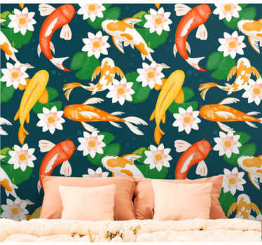 Tapete za zid  riba flora ribnjaka s koi šaranima - TenStickers