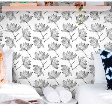 Papel tapiz flores bocetos botánicos - TenVinilo