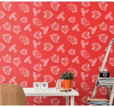 Carta da parati floreale schizzo di fragole - TenStickers