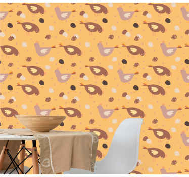 オレンジ色のひよこパターンの寝室の壁紙 - TENSTICKERS