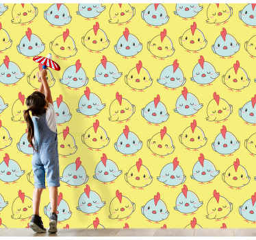 Papel pintado pájaros Patrón de pollito amarillo - TenVinilo