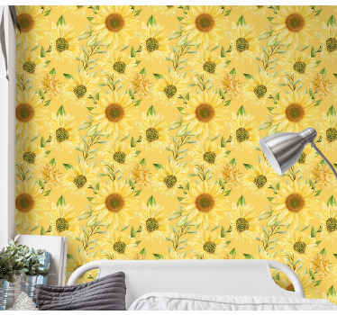 Isot auringonkukan terälehdet kukkatapetti - Tenstickers