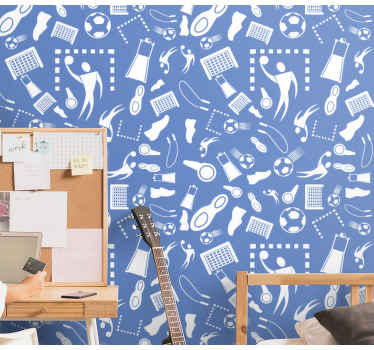 Papel pintado infantil Futbol azul y blanco - TenVinilo
