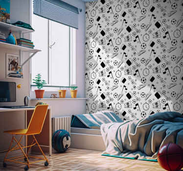 Papel pintado juvenil Patrón de lineart de fútbol - TenVinilo