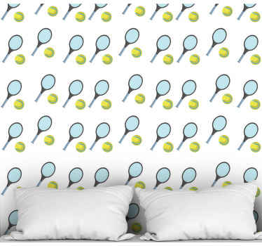 Papier peint rayé raquettes et balles de tennis - TenStickers
