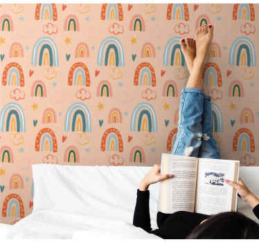 Papel tapiz juvenil paisaje onírico del arco iris - TenVinilo