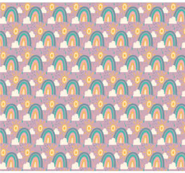papel de parede infantil Padrão fofo com sol e arco-íris - TenStickers