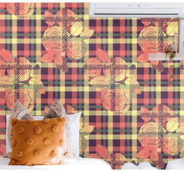 Orange rutmönster med ornament tapet - Tenstickers