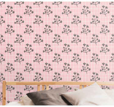 Papel tapiz hojas patrón de cuadrícula botánica - TenVinilo