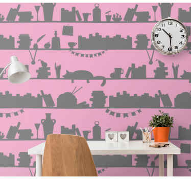Objects on Shelves home office wallpaper - TenStickers