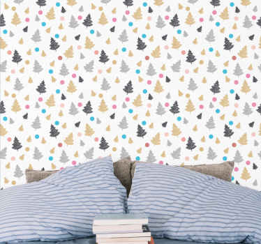 Papel tapiz árboles patrón de pino colorido - TenVinilo