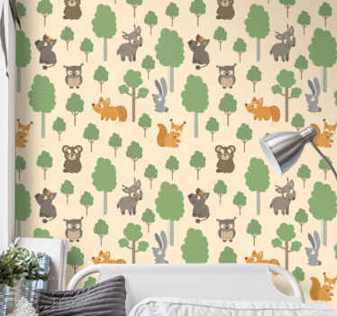 Papier peint chambre enfant modèle de créatures de la forêt - TenStickers