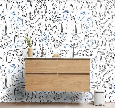 Vaskeri to-tonet ikoner tapet - TenStickers