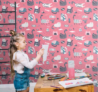 Playful Cats Illustration cats wallpaper - TenStickers