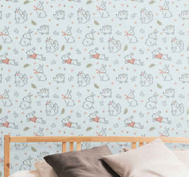 Sincap ve tavşan duvar kağıdı ile çiçekler - TenStickers