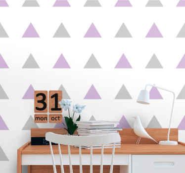 Vierkantjes behang Grijze en paarse driehoeken - TenStickers