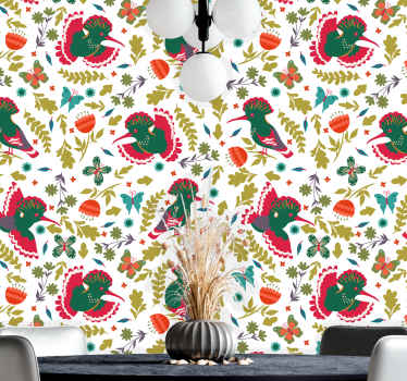 Folksy Avian Motif animal wallpaper - TenStickers