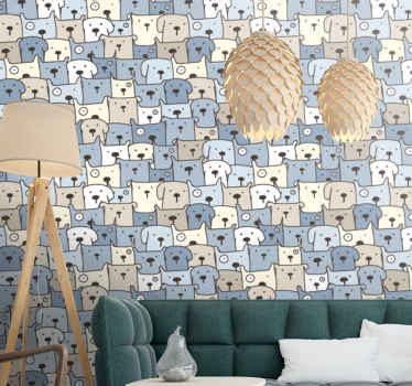 Gray drawn dogs bedroom wallpaper - TenStickers