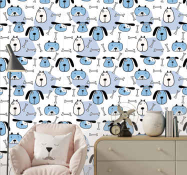 Blue drawn dogs pattern bedroom wallpaper - TenStickers