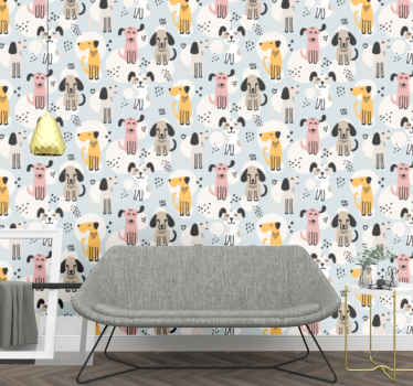Canine Pattern Play cute dog wallpaper - TenStickers