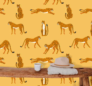 Yellow leopards  pattern Living Room Wallpaper - TenStickers