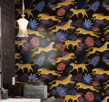 Trooppiset lehdet leopardit pimeässä olohuone tapetit - Tenstickers