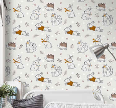 Playful Bunny Motif animal wallpaper - TenStickers
