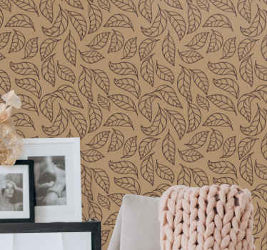 Papel pintado moderno Hojas minimalistas en tono tierra. - TenVinilo