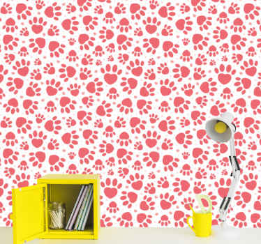 Paw Print Hearts cute dog wallpaper - TenStickers