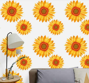 Papel tapiz flores conjunto de girasoles - TenVinilo
