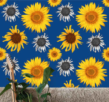 Papel tapiz flores conjunto de girasoles - TenVinilo