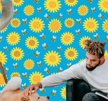 Papel tapiz flores patrón floral soleado - TenVinilo