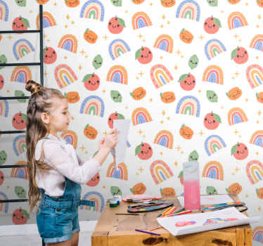 Papel pintado moderno Lindos bebés frutas con cara - TenVinilo
