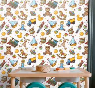 Cute design Wood toys tedybear Modern Wallpaper - TenStickers