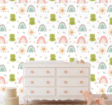 Cute design Frog cartoon tropical wallpaper - TenStickers